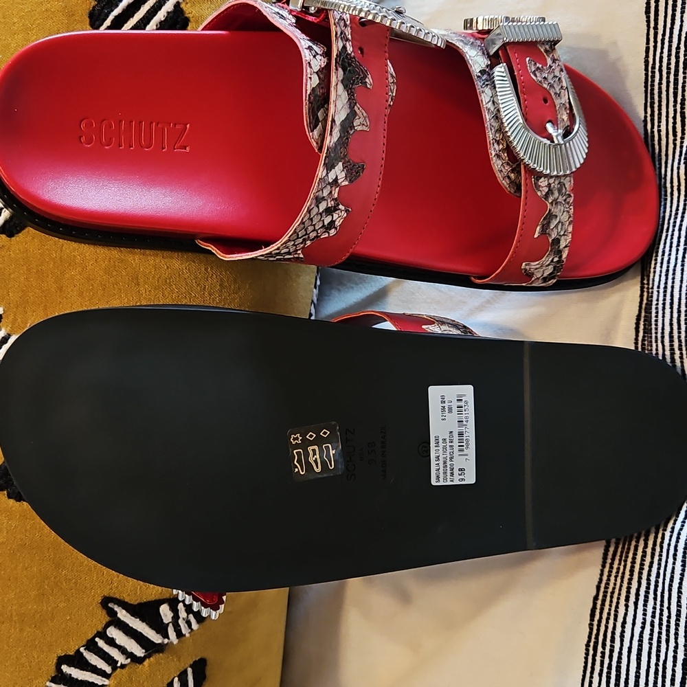 Schutz Red Sandals with Snake Print Size 9.5 - Picture 3 of 4